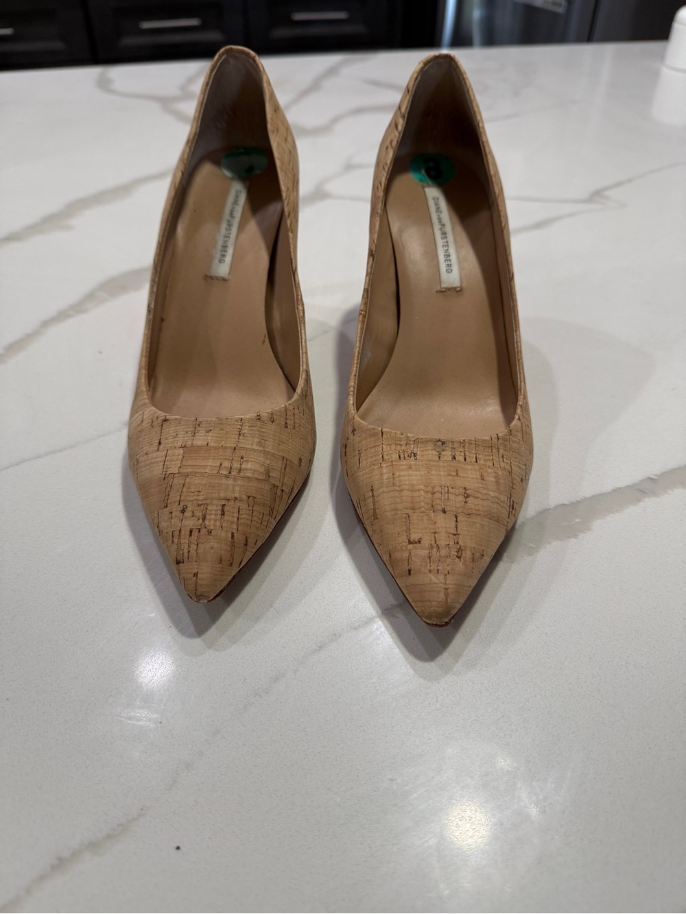 Diane Von Furstenberg Pointed Cork Pumps in Natural